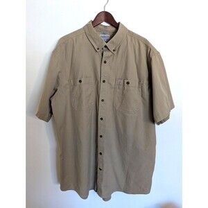Carhartt Short Sleeve Work Button Canvas Shirt 2XL Tall Mens Tan Light Brown